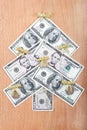 Christmas tree made Ã¢â¬â¹Ã¢â¬â¹out of American dollars. Royalty Free Stock Photo